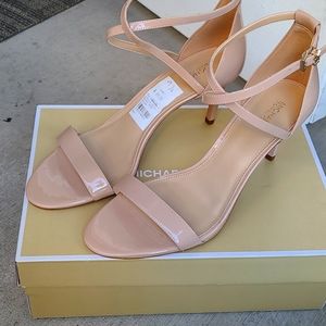 Michael Kors beige blush stiletto heels one toed with ankle strap logo